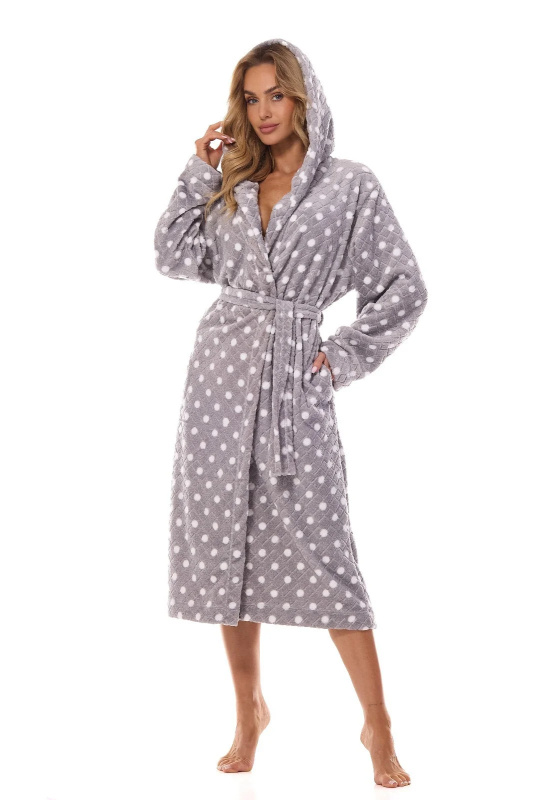 L&L 2406 Dots Long S-2XL dámský župan grafit M-164/98/106