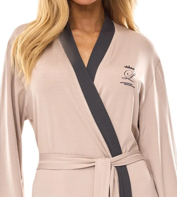 L&L 2505 dlouhý dámský viskózový župan M-2XL béžová XL-171/106/114