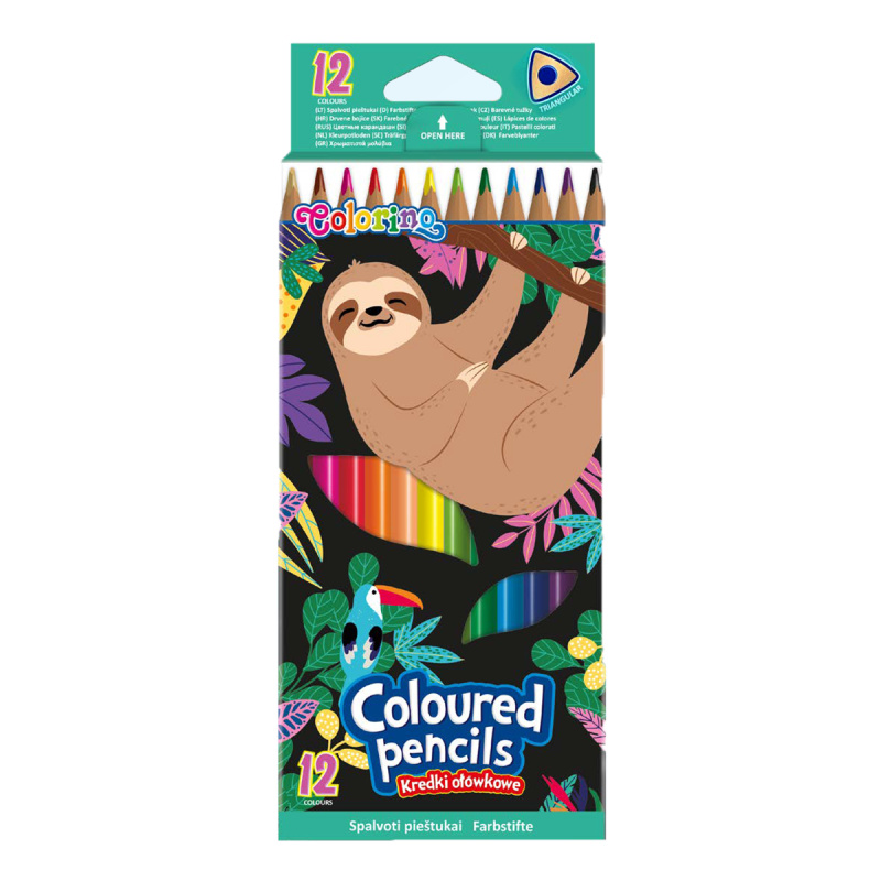 Pastelky trojhranné Colorino - Lenochod, 12 barev