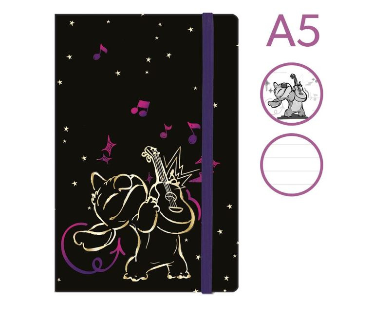 Zápisník s gumičkou Colorino A5, 80 g, 80 l., linkovaný - Stitch Gold 2