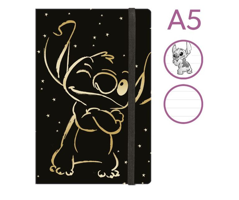 Zápisník s gumičkou Colorino A5, 80 g, 80 l., linkovaný - Stitch Gold 3