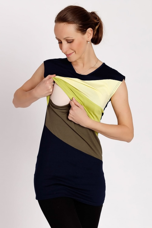 Chelsea Clark Kojicí TÍLKO přes boky, asymetrické pruhy - limetka/khaki Velikost: M