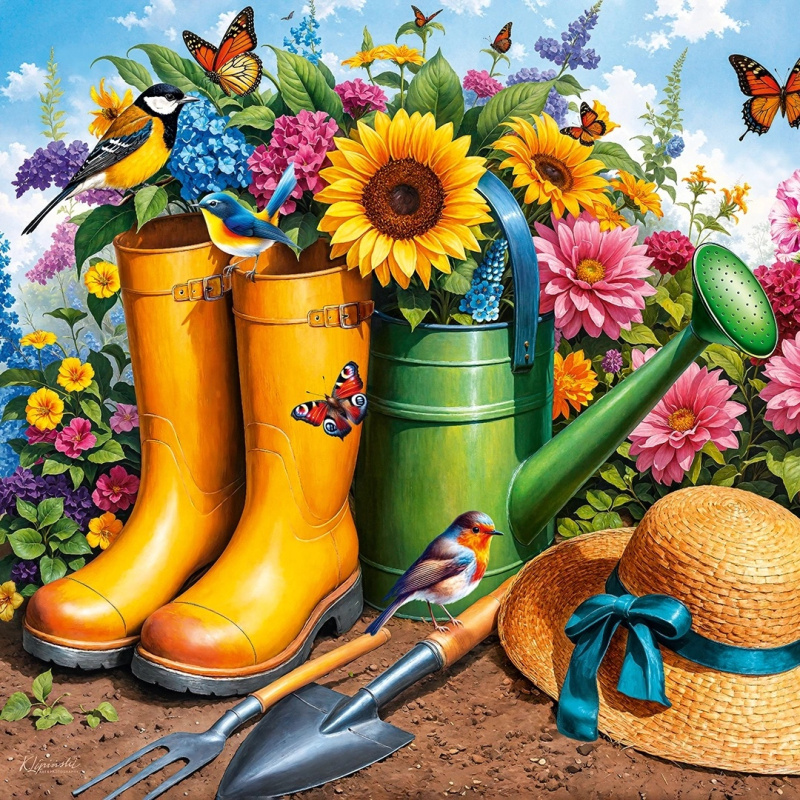 Puzzle Zlaté holínky v zahradě 1000 dílků