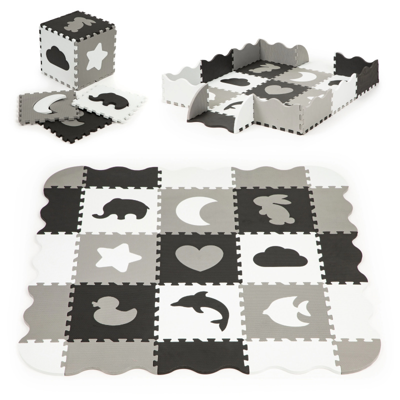 ECOTOYS Pěnové puzzle Zvířata a tvary černá-bílá SX s okraji