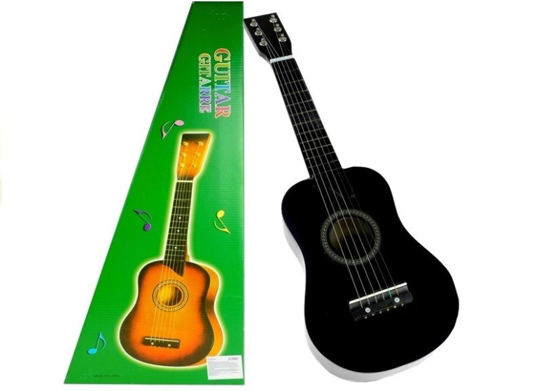 Dřevěná klasická kytara s kostkou černá 60 cm