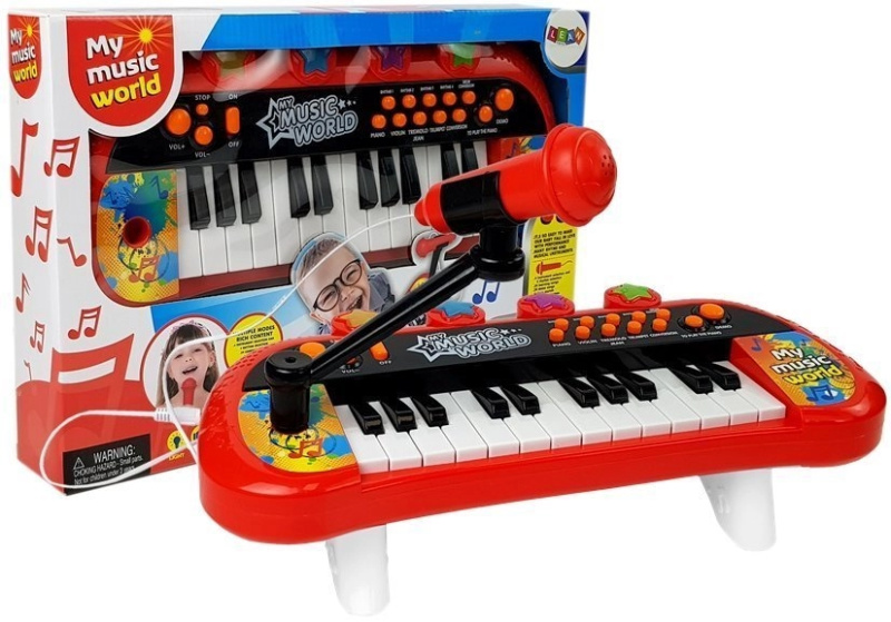 LEAN Toys Klávesnice Piano 24 kláves USB mikrofon červený