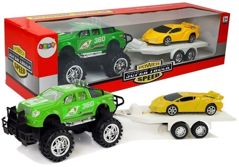 LEANToys Sada zeleného off-roadu se sportovním autem a odtahovkou