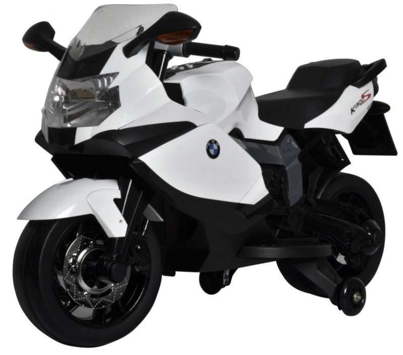 BMW K1300S Dětský motocykl na baterie bílý + pomocná kolečka + zvuky Světla + pomalý start