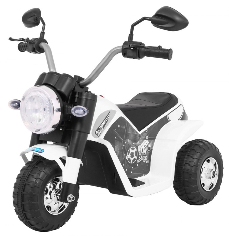 Dětské kolo MiniBike na baterie + zvuky + LED světla + eko kůže – Bílé