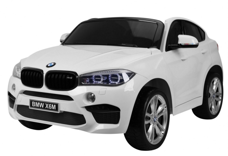 BMW X6M XXL pro 2 děti Bílá + dálkové ovládání + eko kůže + bezpečnostní pásy + pomalý rozjezd + MP3 USB + LED