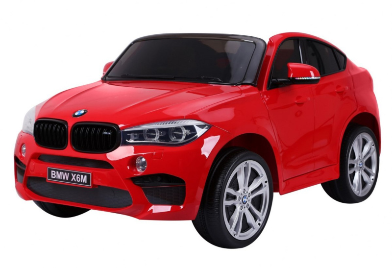 BMW X6M XXL pro 2 děti Červená + dálkové ovládání + eko kůže + bezpečnostní pásy + pomalý rozjezd + MP3 USB + LED dioda