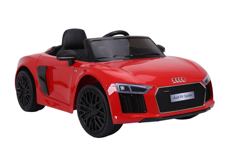 Audi R8 Spyder baterie Červená + Dálkové ovládání + EVA + Pomalý start + Rádio MP3 + LED dioda