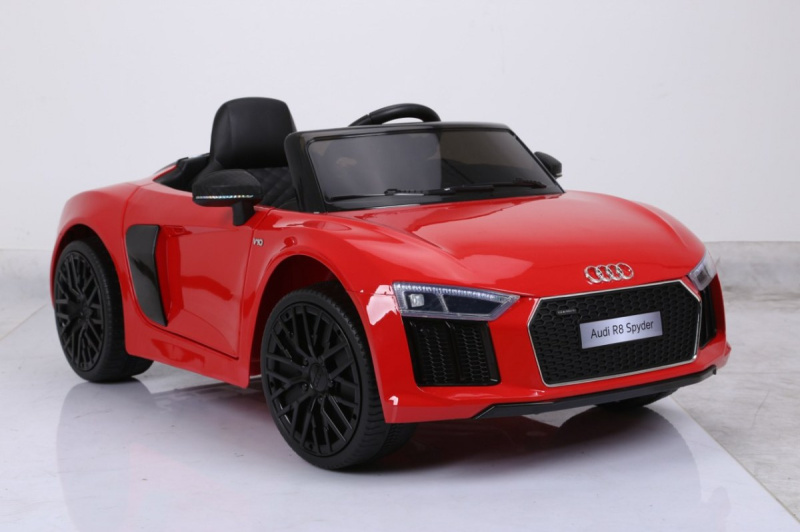 Audi R8 Spyder na baterie Červený lak + Dálkové ovládání + EVA + Pomalý start + Rádio MP3 + LED dioda