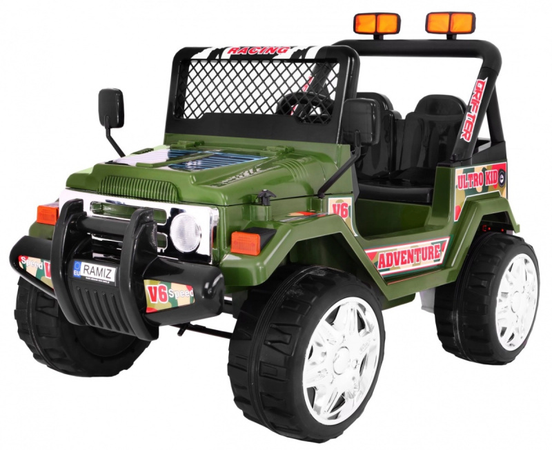 Terénní bateriový Raptor Drifter pro děti Zelený + dálkové ovládání + pomalý start + EVA + zvuky Světla