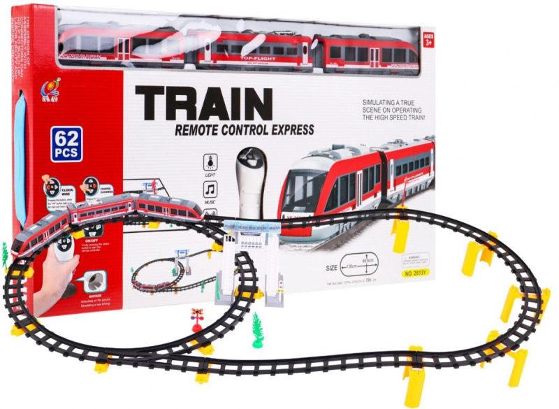 Majlo Toys Vláčkodráha na baterie s dálkovým ovládáním Remote Train 62 dílků