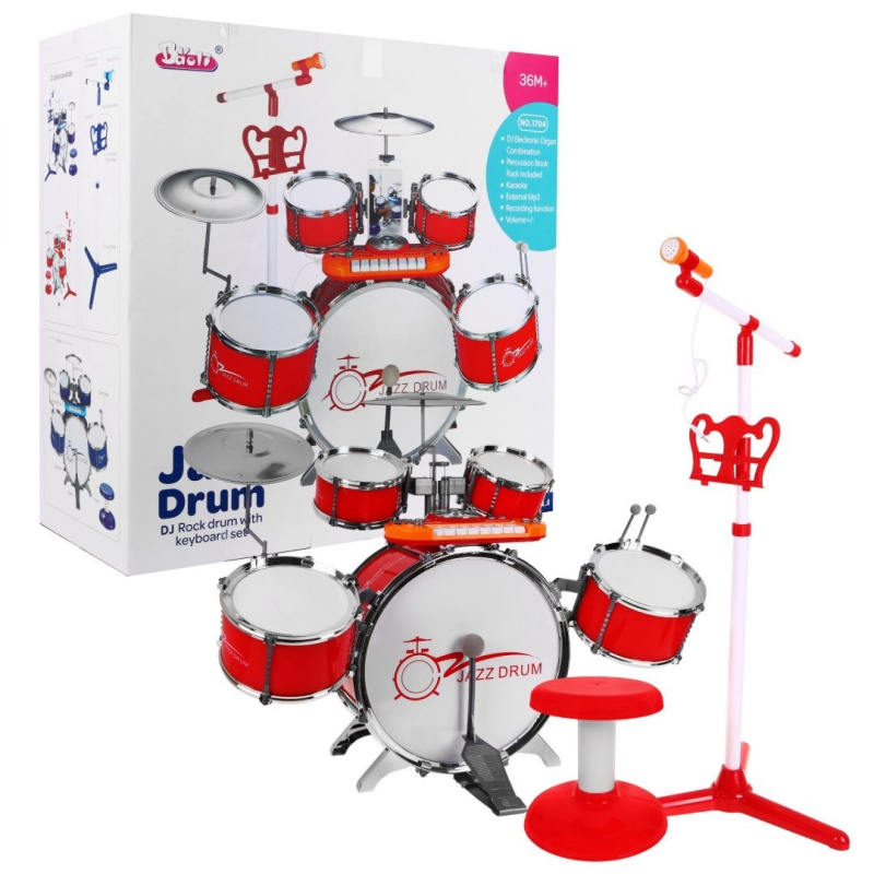 Hudební sada Percussion + Keyboard + Mikrofon + Zvuky a světla – Červená
