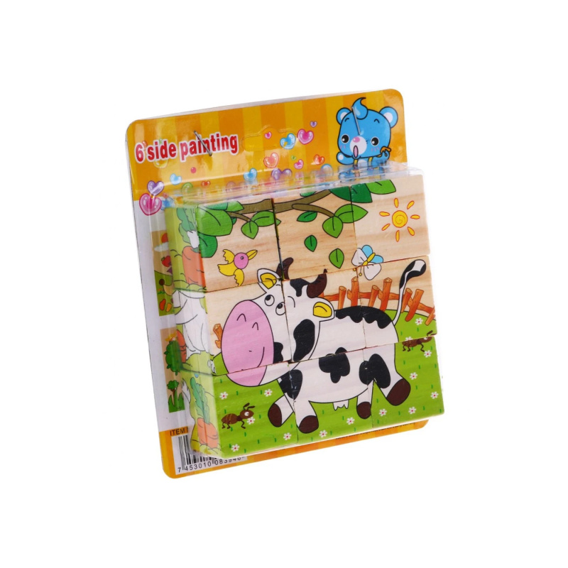dřevěné kostky puzzle pro děti 18m+ – zvířátka, 6 obrázků
