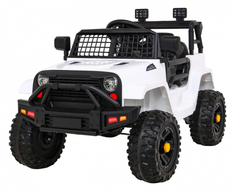Mașinuță pe baterii Jeep Dark Night pentru copii + pornire lentă + EVA + LED audio – Bílé