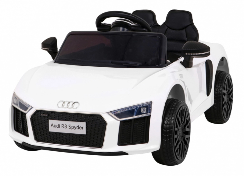 Audi R8 na baterie pro děti Bílá + Dálkové ovládání + EVA + Pomalý start + MP3 LED