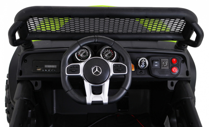 Mercedes Benz Unimog pro děti Zelený + pohon 4x4 + dálkové ovládání + zavazadlový prostor + pomalý start + MP3 LED