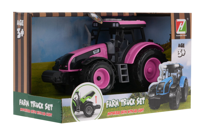 Interaktivní růžový traktor pro děti 3+ se zvuky a LED světly