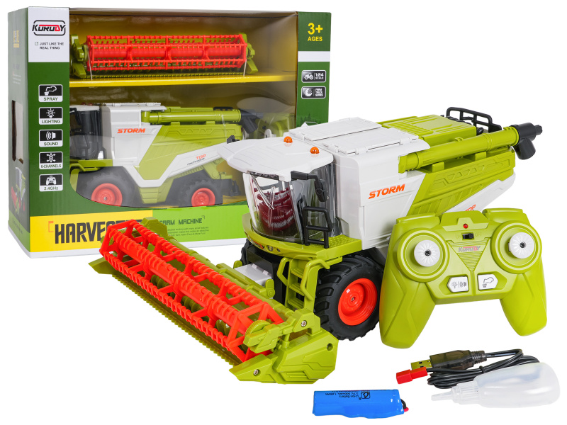Dětský RC kombajn 1:24 zelený s kouřovým efektem