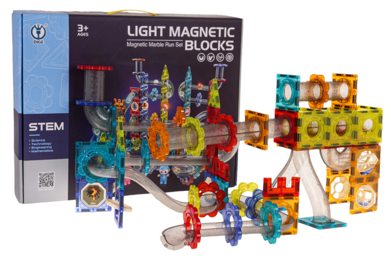 Magnetická svítící stavebnice kuličková dráha 228 dílů