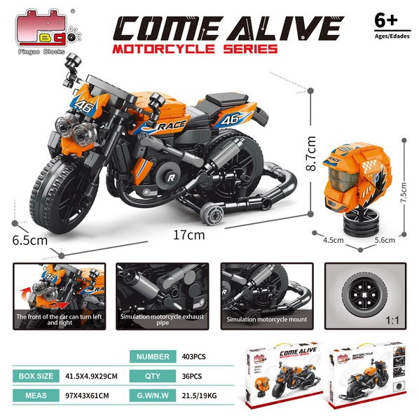 Stavebnice oranžový motocykl 403 dílků