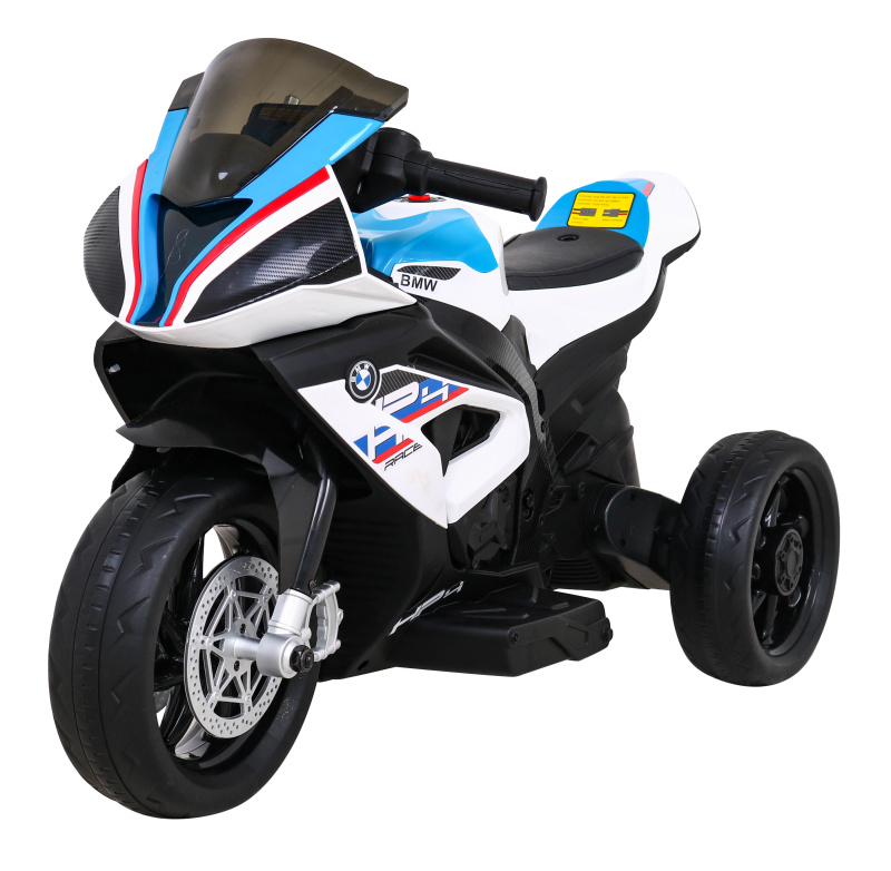 Dětská elektrická motorka BMW HP4, bílá, 3 kola, LED, MP3/USB, sedlo z eko kůže