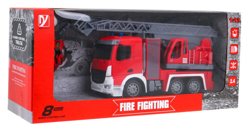 RC hasičské auto 1:12 s vodní hadicí a interaktivními funkcemi pro děti 3+