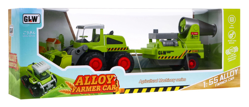 Zemědělský nakladač pro děti 1:55 Traktor s traktorem + přívěs s postřikovačem do sadu