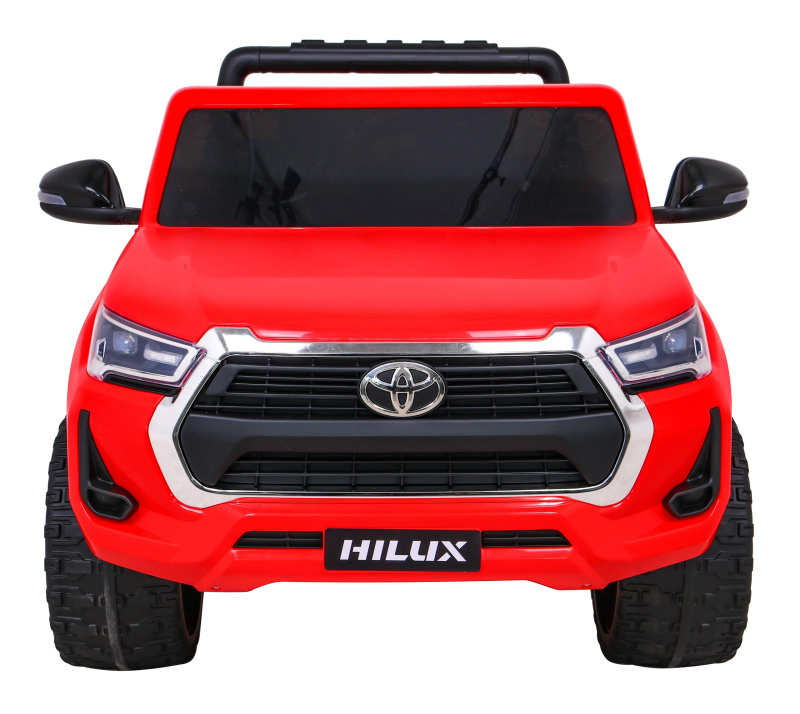 Toyota Hilux baterie pro děti Červená + pohon 4x4 + dálkové ovládání + 2 nosiče zavazadel + rádio MP3 + LED dioda