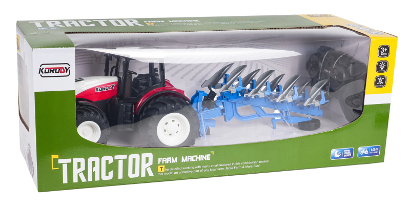 RC traktor s pluhem 1:24, červený