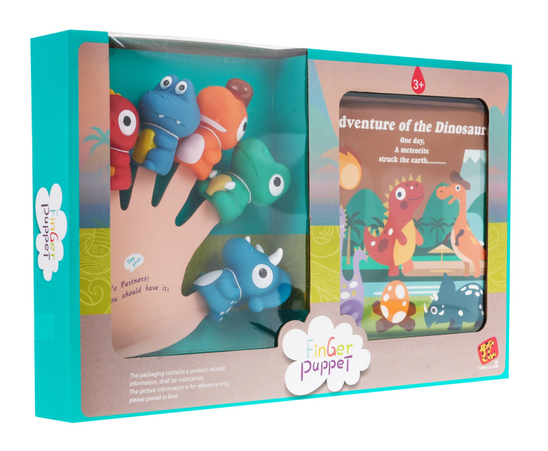 RKToys Gumový maňásek na prsty Dinosauři s knížkou 5 ks