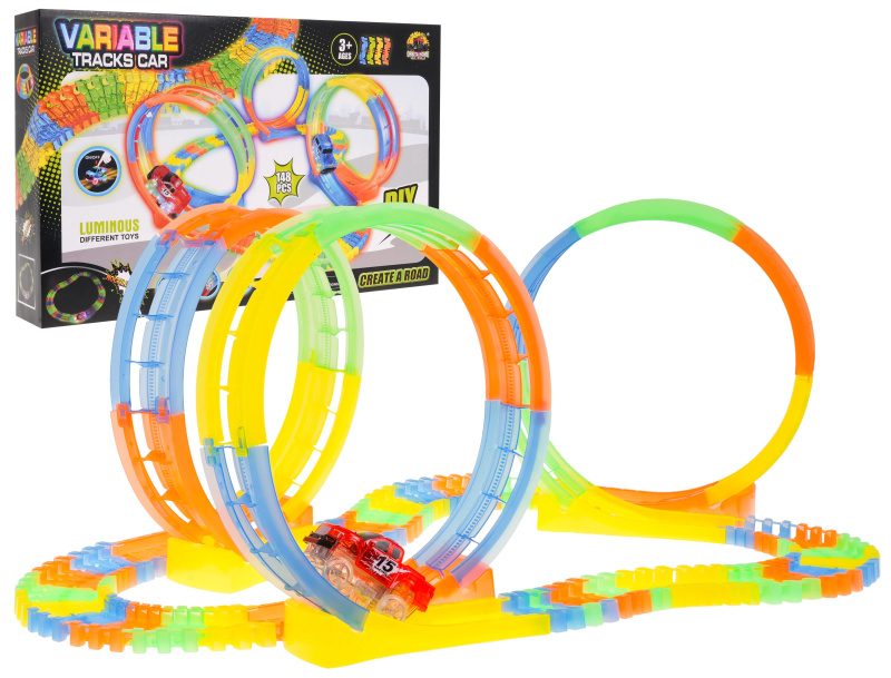 Majlo Toys Svítící autodráha s autíčkem na baterie 148 dílků Variable Tracks