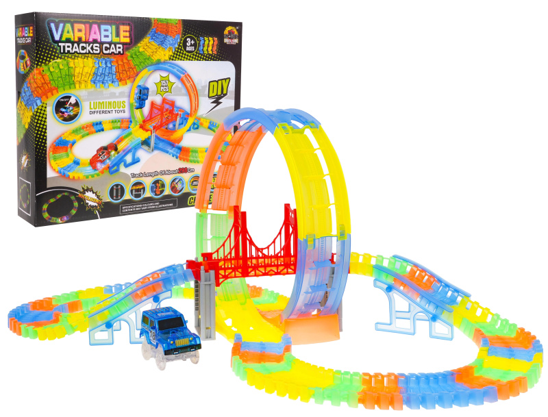 Majlo Toys Svítící autodráha s autíčkem na baterie 157 dílků Variable Tracks