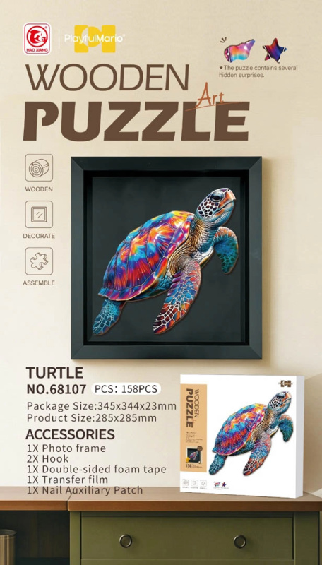 Dřevěné puzzle želva, 158 dílků