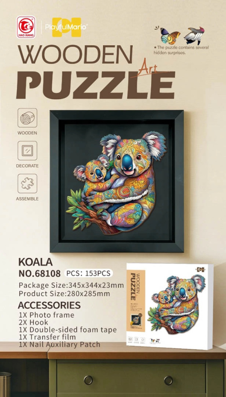 Dřevěné puzzle Koala s mládětem, 153 dílků