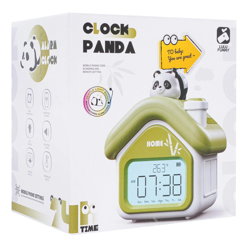Dětský budík Panda s noční lampičkou a teploměrem