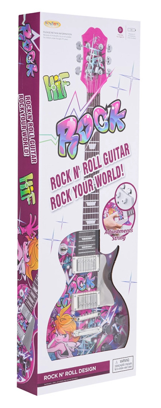 růžová dětská elektrická kytara se zvuky a melodiemi
