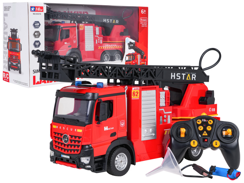 RC hasičské auto s výsuvným žebříkem a vodní mlhou 2,4 GHz