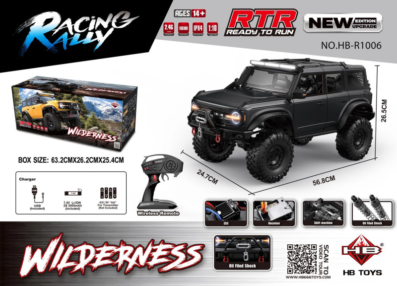 RC auto WILDERNESS 1:10, černé, voděodolné, LED osvětlení