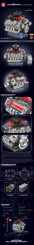 Stavebnice Mould King motor V8, 488 dílků