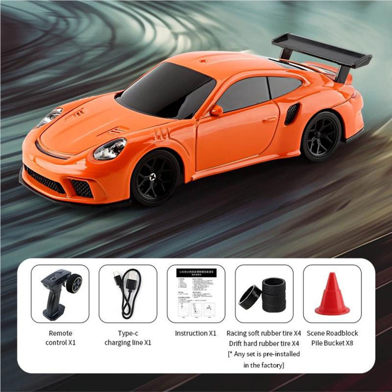 RC auto na drift 1:43 oranžové s příslušenstvím