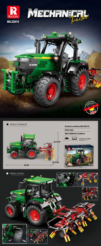 Stavebnice zelený traktor s příslušenstvím – RC a aplikace, 1664 dílků