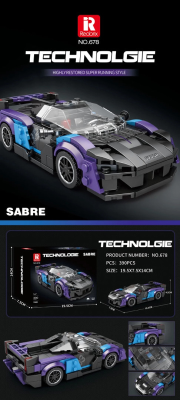 Stavebnice sportovní auto černo‑modré 390 dílků