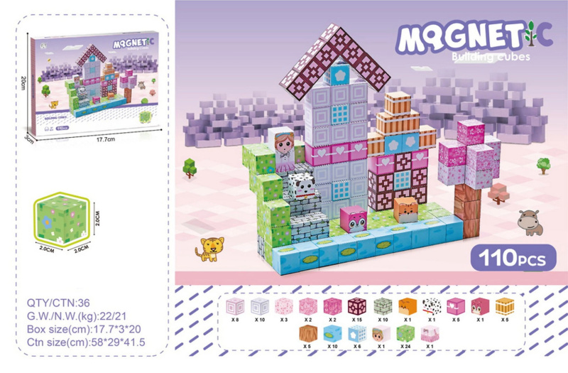 magnetické stavební kostky 3D, 110 dílů