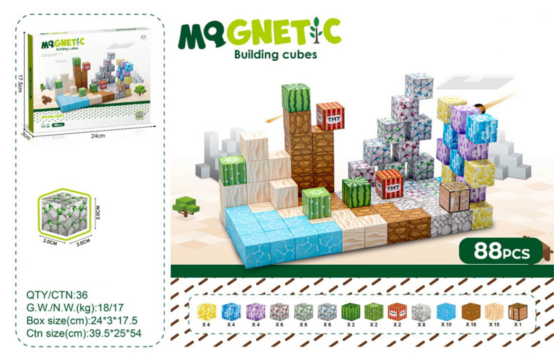 Magnetické stavební kostky 3D – sada 88 ks