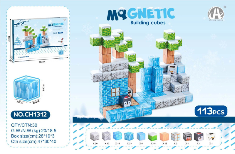 Magnetické stavebnice 3D kostky 113 ks
