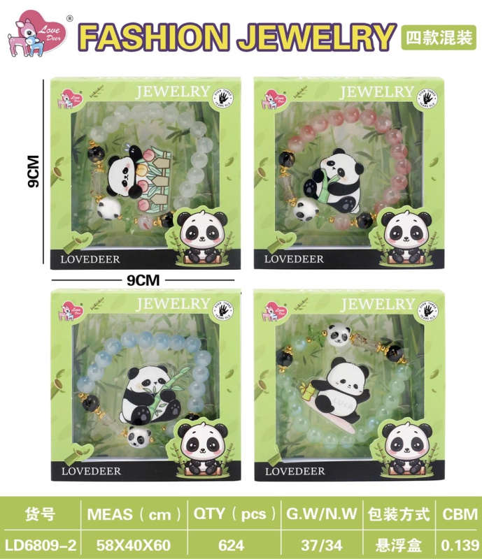 dětská sada šperků panda – zelená bransoletka a zapinka